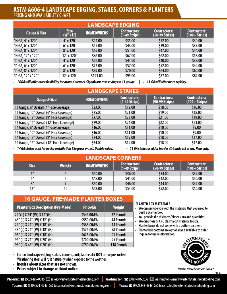 Corten® Landscaping Products/Price List